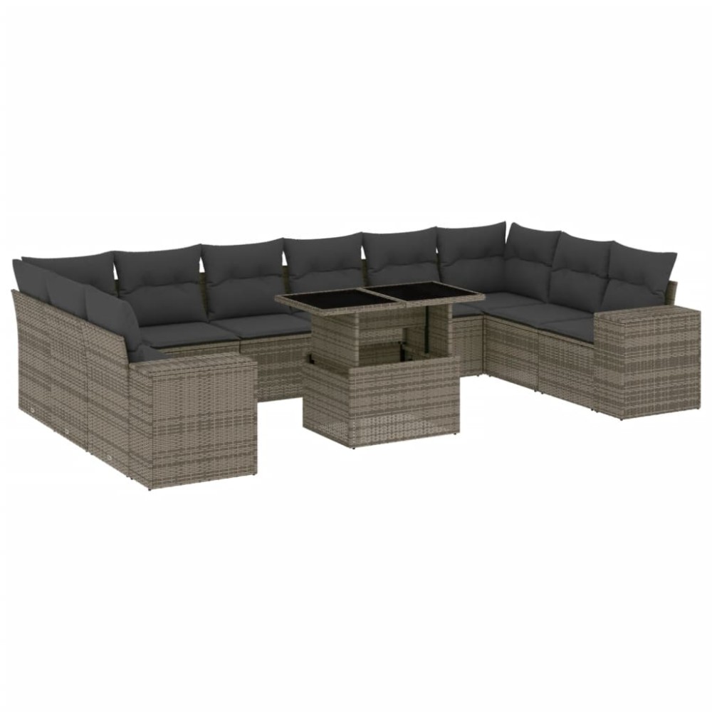 vidaXL Set canapele de grădină cu perne, 11 piese, gri, poliratan