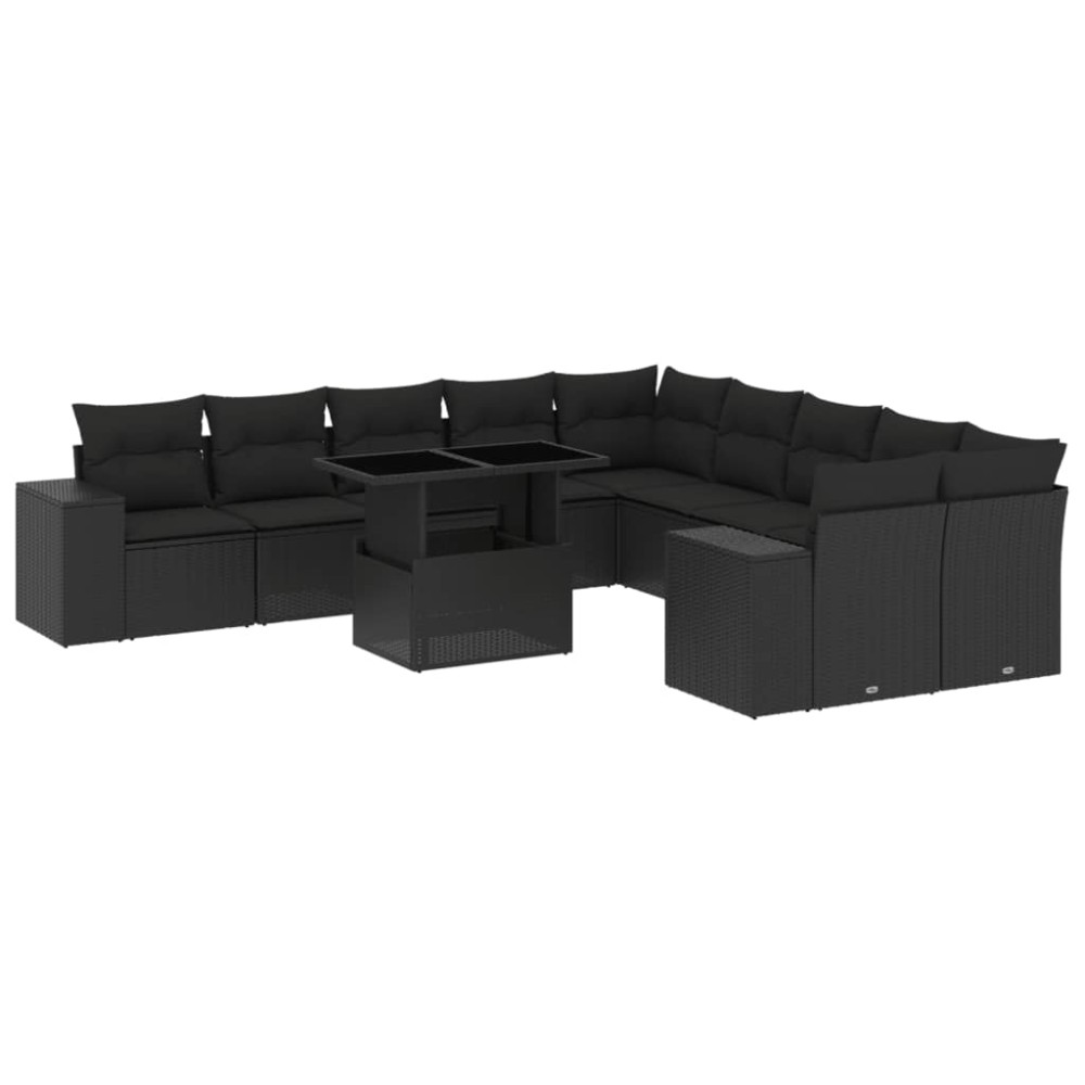 vidaXL Set canapele de grădină cu perne, 11 piese, negru, poliratan