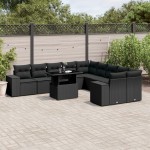 vidaXL Set canapele de grădină cu perne, 11 piese, negru, poliratan vidaXL Set canapele de grădină cu perne, 11 piese, negru, poliratan