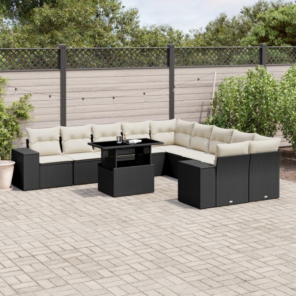 vidaXL Set canapele de grădină cu perne, 11 piese, negru, poliratan