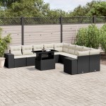 vidaXL Set canapele de grădină cu perne, 11 piese, negru, poliratan vidaXL Set canapele de grădină cu perne, 11 piese, negru, poliratan