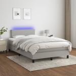 vidaXL Pat cu arcuri, saltea și LED, gri deschis, 120x190 cm, textil
