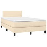 vidaXL Pat cu arcuri, saltea și LED, crem, 120x190 cm, textil