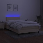 vidaXL Pat cu arcuri, saltea și LED, crem, 120x190 cm, textil