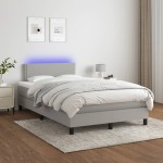 vidaXL Pat cu arcuri, saltea și LED, gri deschis, 120x190 cm, textil