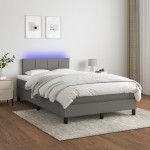 vidaXL Pat cu arcuri, saltea și LED, gri închis, 120x190 cm, textil