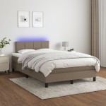 vidaXL Pat cu arcuri, saltea și LED, gri taupe, 120x190 cm, textil vidaXL Pat cu arcuri, saltea și LED, gri taupe, 120x190 cm, textil