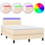 vidaXL Pat cu arcuri, saltea și LED, crem, 120x190 cm, textil