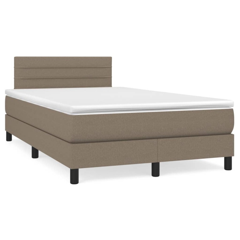 vidaXL Pat cu arcuri, saltea și LED, gri taupe, 120x190 cm, textil