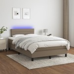 vidaXL Pat cu arcuri, saltea și LED, gri taupe, 120x190 cm, textil vidaXL Pat cu arcuri, saltea și LED, gri taupe, 120x190 cm, textil