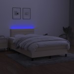 vidaXL Pat cu arcuri, saltea și LED, crem, 120x190 cm, textil