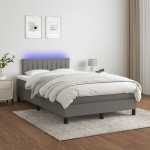 vidaXL Pat cu arcuri, saltea și LED, gri închis, 120x190 cm, textil