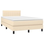 vidaXL Pat cu arcuri, saltea și LED, crem, 120x190 cm, textil