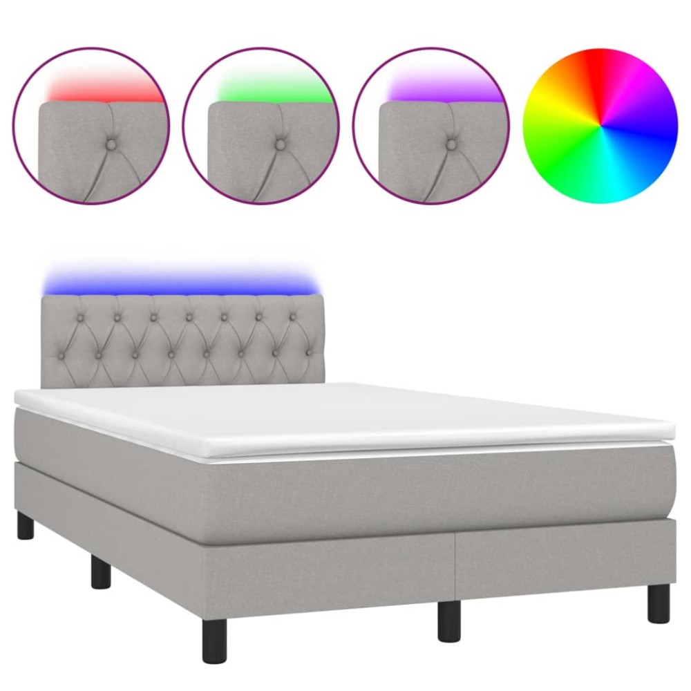 vidaXL Pat cu arcuri, saltea și LED, gri deschis, 120x190 cm, textil