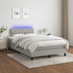 vidaXL Pat cu arcuri, saltea și LED, gri deschis, 120x190 cm, textil