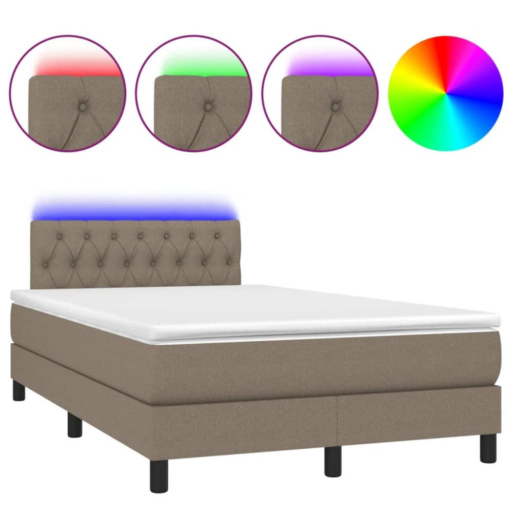 vidaXL Pat cu arcuri, saltea și LED, gri taupe, 120x190 cm, textil