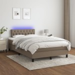vidaXL Pat cu arcuri, saltea și LED, gri taupe, 120x190 cm, textil vidaXL Pat cu arcuri, saltea și LED, gri taupe, 120x190 cm, textil