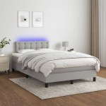 vidaXL Pat cu arcuri, saltea și LED, gri deschis, 120x190 cm, textil