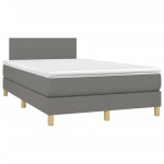 vidaXL Pat cu arcuri, saltea și LED, gri închis, 120x190 cm, textil