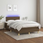 vidaXL Pat cu arcuri, saltea și LED, maro închis, 120x190 cm, textil