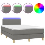 vidaXL Pat cu arcuri, saltea și LED, gri închis, 120x190 cm, textil