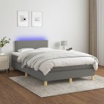 vidaXL Pat cu arcuri, saltea și LED, gri închis, 120x190 cm, textil