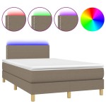 vidaXL Pat cu arcuri, saltea și LED, gri taupe, 120x190 cm, textil