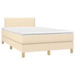 vidaXL Pat cu arcuri, saltea și LED, crem, 120x190 cm, textil