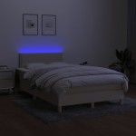 vidaXL Pat cu arcuri, saltea și LED, crem, 120x190 cm, textil