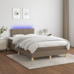 vidaXL Pat cu arcuri, saltea și LED, gri taupe, 120x190 cm, textil vidaXL Pat cu arcuri, saltea și LED, gri taupe, 120x190 cm, textil