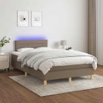 vidaXL Pat cu arcuri, saltea și LED, gri taupe, 120x190 cm, textil vidaXL Pat cu arcuri, saltea și LED, gri taupe, 120x190 cm, textil