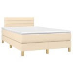 vidaXL Pat cu arcuri, saltea și LED, crem, 120x190 cm, textil