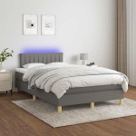 vidaXL Pat cu arcuri, saltea și LED, gri închis, 120x190 cm, textil