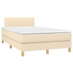 vidaXL Pat cu arcuri, saltea și LED, crem, 120x190 cm, textil