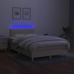 vidaXL Pat cu arcuri, saltea și LED, crem, 120x190 cm, textil