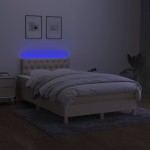 vidaXL Pat cu arcuri, saltea și LED, crem, 120x190 cm, textil