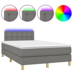vidaXL Pat cu arcuri, saltea și LED, gri închis, 120x190 cm, textil