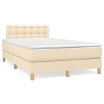 vidaXL Pat cu arcuri, saltea și LED, crem, 120x190 cm, textil