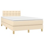 vidaXL Pat cu arcuri, saltea și LED, crem, 120x190 cm, textil