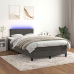 vidaXL Pat cu arcuri, saltea și LED, gri închis, 120x190 cm, catifea