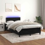 vidaXL Pat cu arcuri, saltea și LED, negru, 120x190 cm, catifea