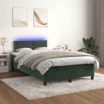 vidaXL Pat cu arcuri, saltea și LED, verde închis, 120x190 cm, catifea vidaXL Pat cu arcuri, saltea și LED, verde închis, 120x190 cm, catifea