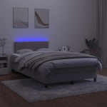 vidaXL Pat cu arcuri, saltea și LED, gri deschis, 120x190 cm, catifea