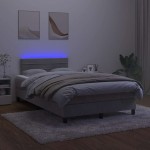 vidaXL Pat cu arcuri, saltea și LED, gri deschis, 120x190 cm, catifea