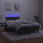 vidaXL Pat cu arcuri, saltea și LED, negru, 120x190 cm, catifea