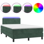 vidaXL Pat cu arcuri, saltea și LED, verde închis, 120x190 cm, catifea vidaXL Pat cu arcuri, saltea și LED, verde închis, 120x190 cm, catifea