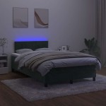 vidaXL Pat cu arcuri, saltea și LED, verde închis, 120x190 cm, catifea vidaXL Pat cu arcuri, saltea și LED, verde închis, 120x190 cm, catifea