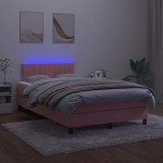 vidaXL Pat cu arcuri, cu saltea și LED, roz, 120x190 cm catifea