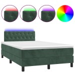 vidaXL Pat cu arcuri, saltea și LED, verde închis, 120x190 cm, catifea vidaXL Pat cu arcuri, saltea și LED, verde închis, 120x190 cm, catifea