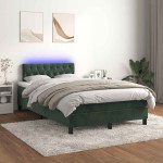 vidaXL Pat cu arcuri, saltea și LED, verde închis, 120x190 cm, catifea vidaXL Pat cu arcuri, saltea și LED, verde închis, 120x190 cm, catifea